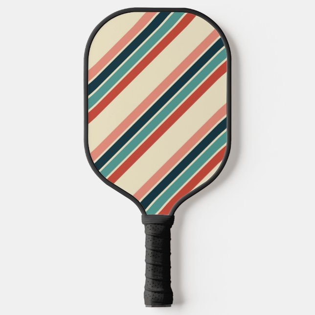 Multicolored diagonal stripes design pickleball paddle (Front)