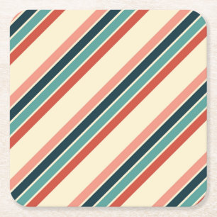Multicolored diagonal stripes design square paper coaster