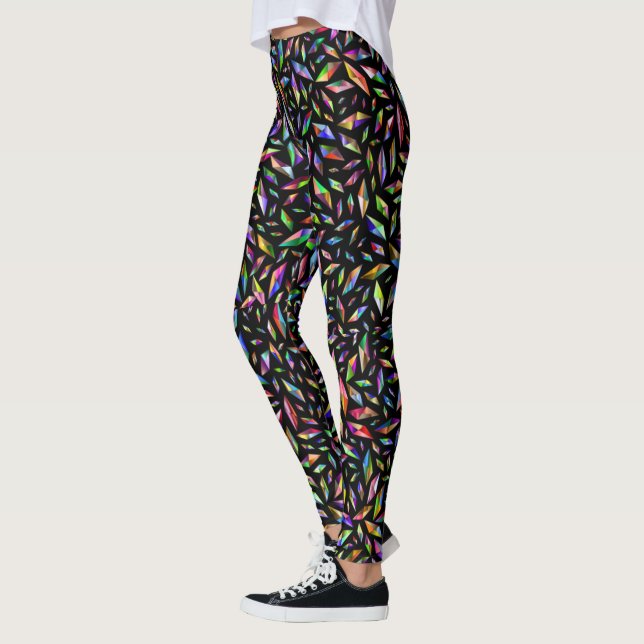 Multicolored Diamond Gems on Black Leggings (Left)