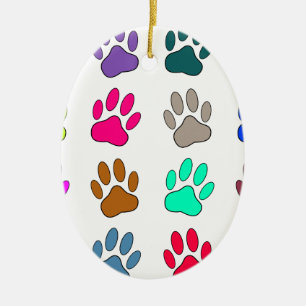 Multicolored Dog Paw Print Pattern Ceramic Ornament