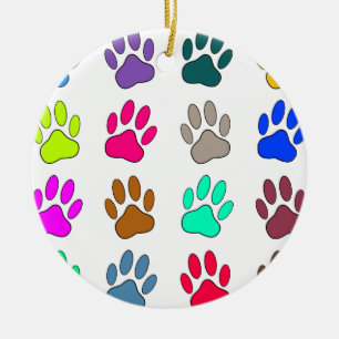 Multicolored Dog Paw Print Pattern Ceramic Tree Decoration