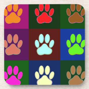 Multicolored Dog Paw Print Pattern Coaster