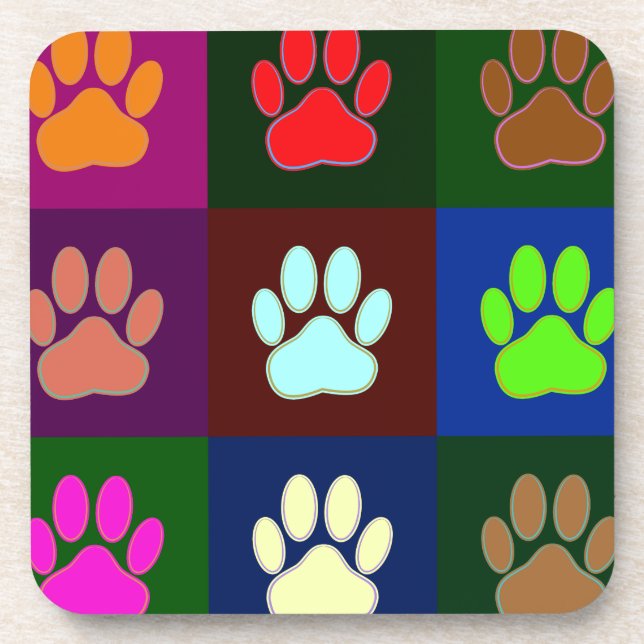 Multicolored Dog Paw Print Pattern Coaster (Front)