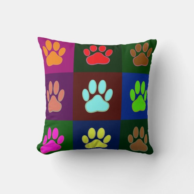 Multicolored Dog Paw Print Pattern Cushion (Front)