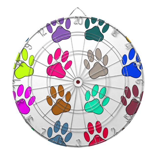 Multicolored Dog Paw Print Pattern Dartboard (Front)
