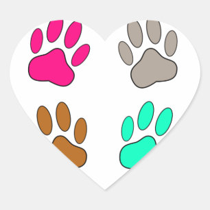 Multicolored Dog Paw Print Pattern Heart Sticker