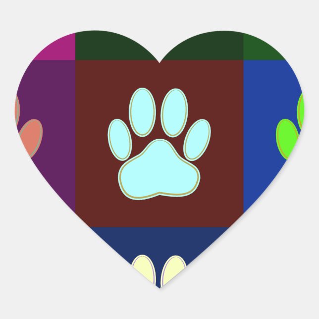 Multicolored Dog Paw Print Pattern Heart Sticker (Front)