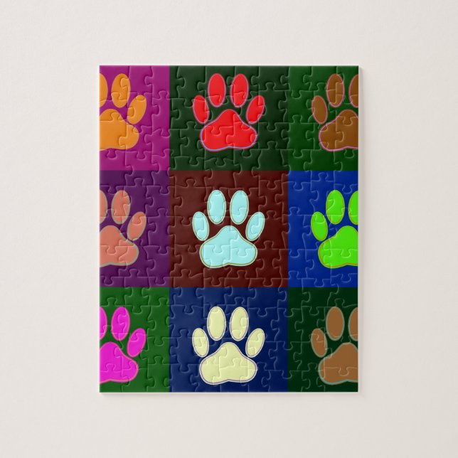 Multicolored Dog Paw Print Pattern Jigsaw Puzzle (Vertical)