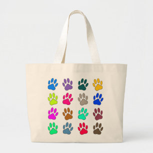Multicolored Dog Paw Print Pattern Large Tote Bag