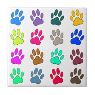 Multicolored Dog Paw Print Pattern Square Ceramic Tile