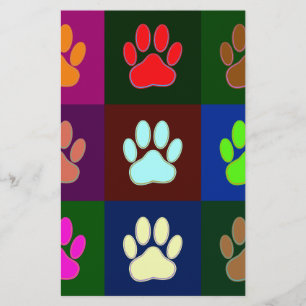 Multicolored Dog Paw Print Pattern Stationery