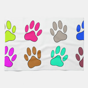 Multicolored Dog Paw Print Pattern Tea Towel