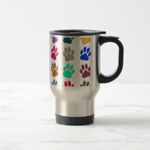 Multicolored Dog Paw Print Pattern Travel Mug