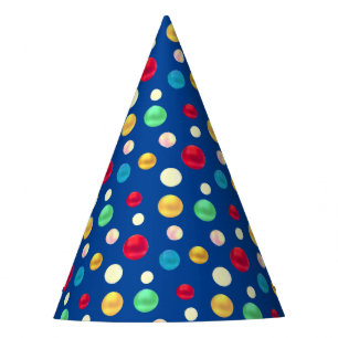 Multicolored Dots on Blue Birthday Party Hat