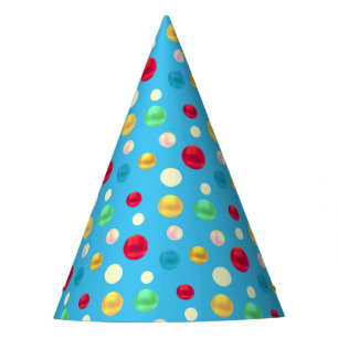 Multicolored Dots on Turquoise Birthday Party Hat
