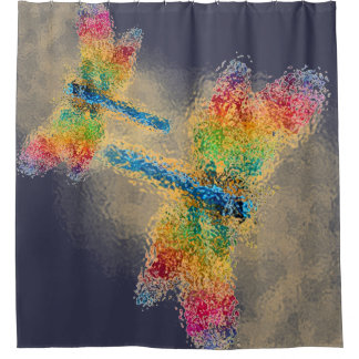 Multicolored Dragonflies Shower Curtain