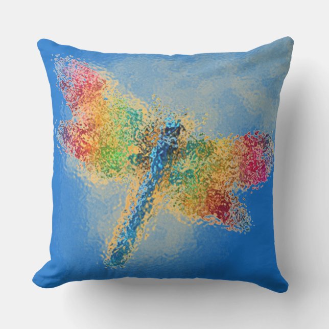 Multicolored Dragonfly Art (blue) Cushion (Front)