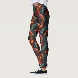 Multicolored Dragons Pattern Leggings