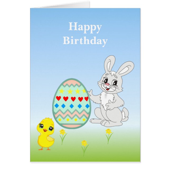 Multicolored Easter Bunny & Egg Birthday (Front)