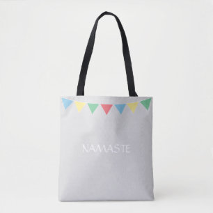 Multicolored flags on silver grey tote bag