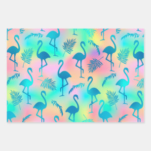 Multicolored Flamingos Wrapping Paper Sheet