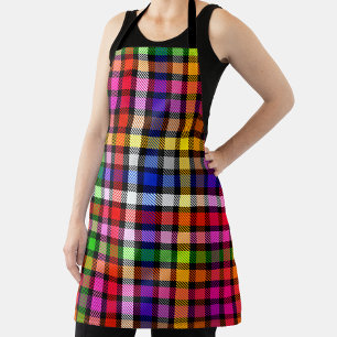 Multicolored Flannel Twill Plaid Tartan On Black  Apron