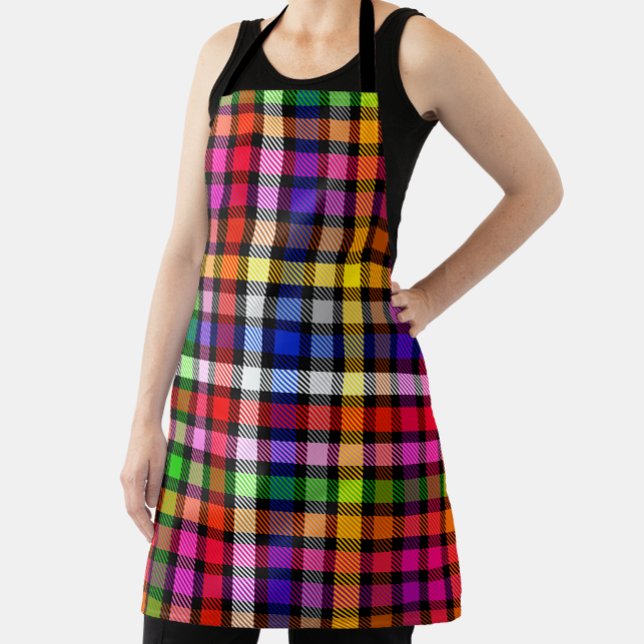 Multicolored Flannel Twill Plaid Tartan On Black  Apron (Creator Uploaded)