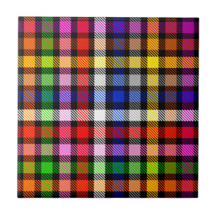 Multicolored Flannel Twill Plaid Tartan On Black Ceramic Tile