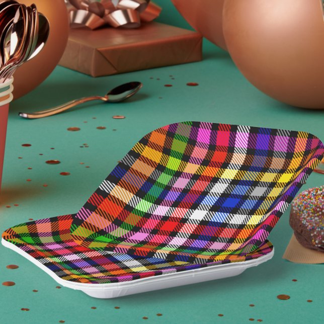 Multicolored Flannel Twill Plaid Tartan On Black  Paper Plate (Creator Uploaded)