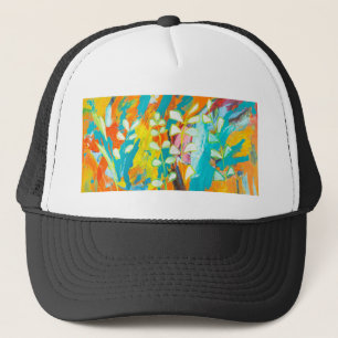 Multicolored Floral Acrylic Painting Abstract Back Trucker Hat