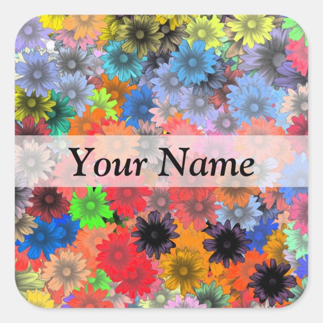 Multicolored floral pattern square sticker (Front)