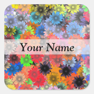 Multicolored floral pattern square sticker