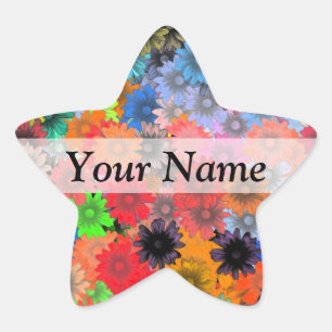 Multicolored floral pattern star sticker