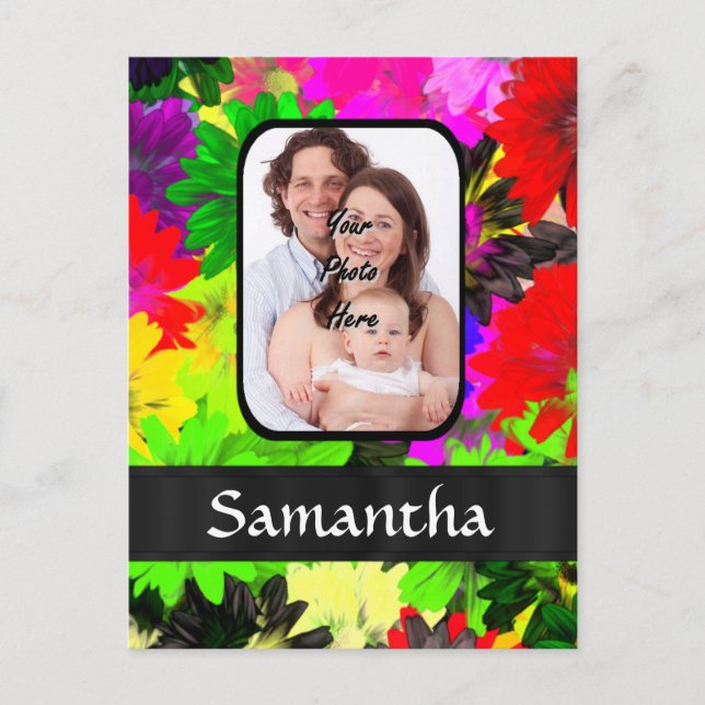 Multicolored floral photo background postcard (Front)