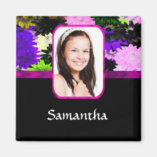 Multicolored floral photo template magnet