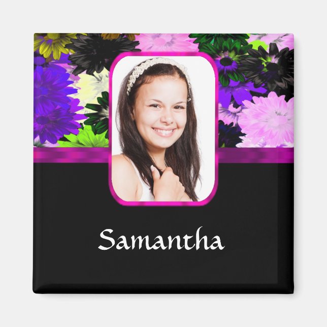 Multicolored floral photo template magnet (Front)