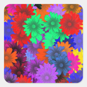 Multicolored floral square sticker
