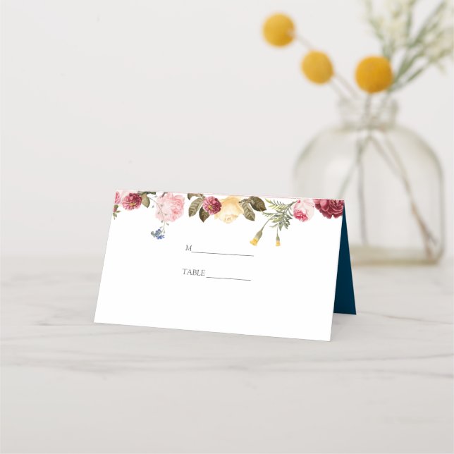 Multicolored Floral Wreath Place Card (Front)