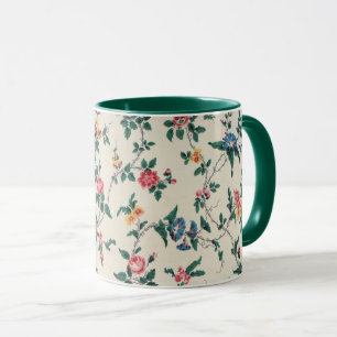 Multicolored flower pattern green trim, mug