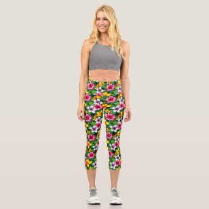 Multicolored Flowers and Leaves Pattern-57577 Capri Leggings