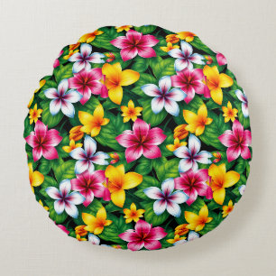 Multicolored Flowers and Leaves Pattern-57577 Round Cushion