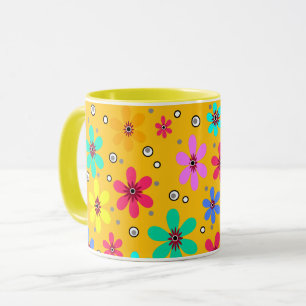 Multicolored flowers daisies retro background summ mug