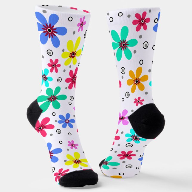 Multicolored flowers daisies retro background summ socks (Angled)