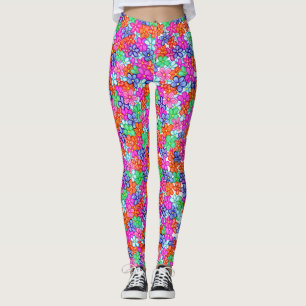 Multicolored Flowers Floral Illustration Pattern Leggings