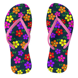 Multicolored Flowers Floral Pattern-34654 Thongs
