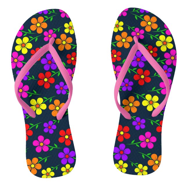 Multicolored Flowers Floral Pattern-34654 Thongs (Footbed)