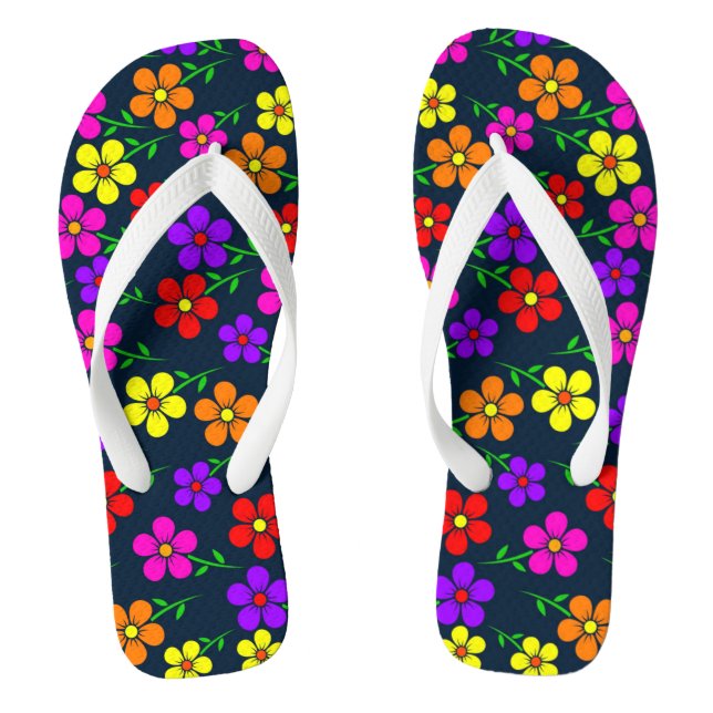 Multicolored Flowers Floral Pattern Thongs (Footbed)