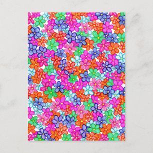 Multicolored Flowers Hand-Drawn Floral Pattern Postcard