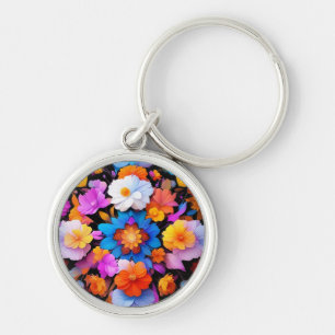 Multicolored Flowers Pattern-68577 Key Ring