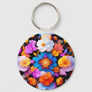 Multicolored Flowers Pattern-68577 Key Ring